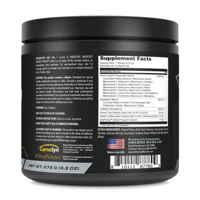 Amazing Muscle Amino Punch | 30 Servings | Green Apple Flavor | Proprietary Blend of Amino Acids | Contains Caffeine, Green Tea, Green Coffee Bean Extract, Bioperine | Made in USA
