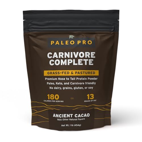 PaleoPro Carnivore Complete (Ancient Cacao) Pastured &amp; Cage-Free Protein, Grass-Fed Beef Tallow, Beef Organs | No Sugar, Soy, Grains or Net Carbs | Gluten Free. Paleo &amp; Keto Macros (15 Servings)