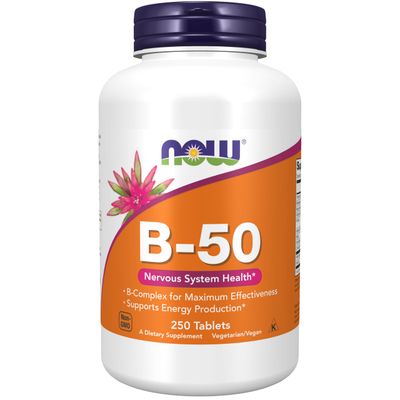 NOW Foods Supplements, Vitamin B-50 mg, Energy Production*, Nervous System Health*, 250 Tablets