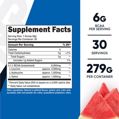 Nutricost BCAA Powder (Watermelon, 30 Servings) - Optimal 2:1:1 Ratio