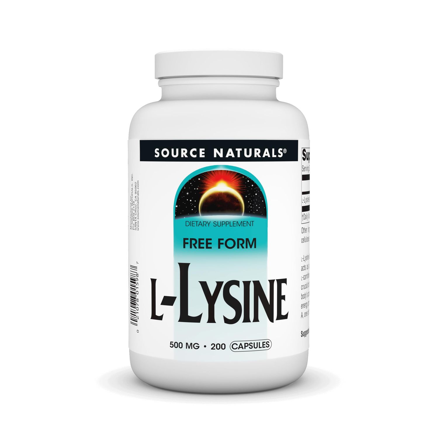 Source Naturals L-Lysine Free Form -Amino Acid Supplement Supports Energy Formation &amp; Collagen - 200 Capsules