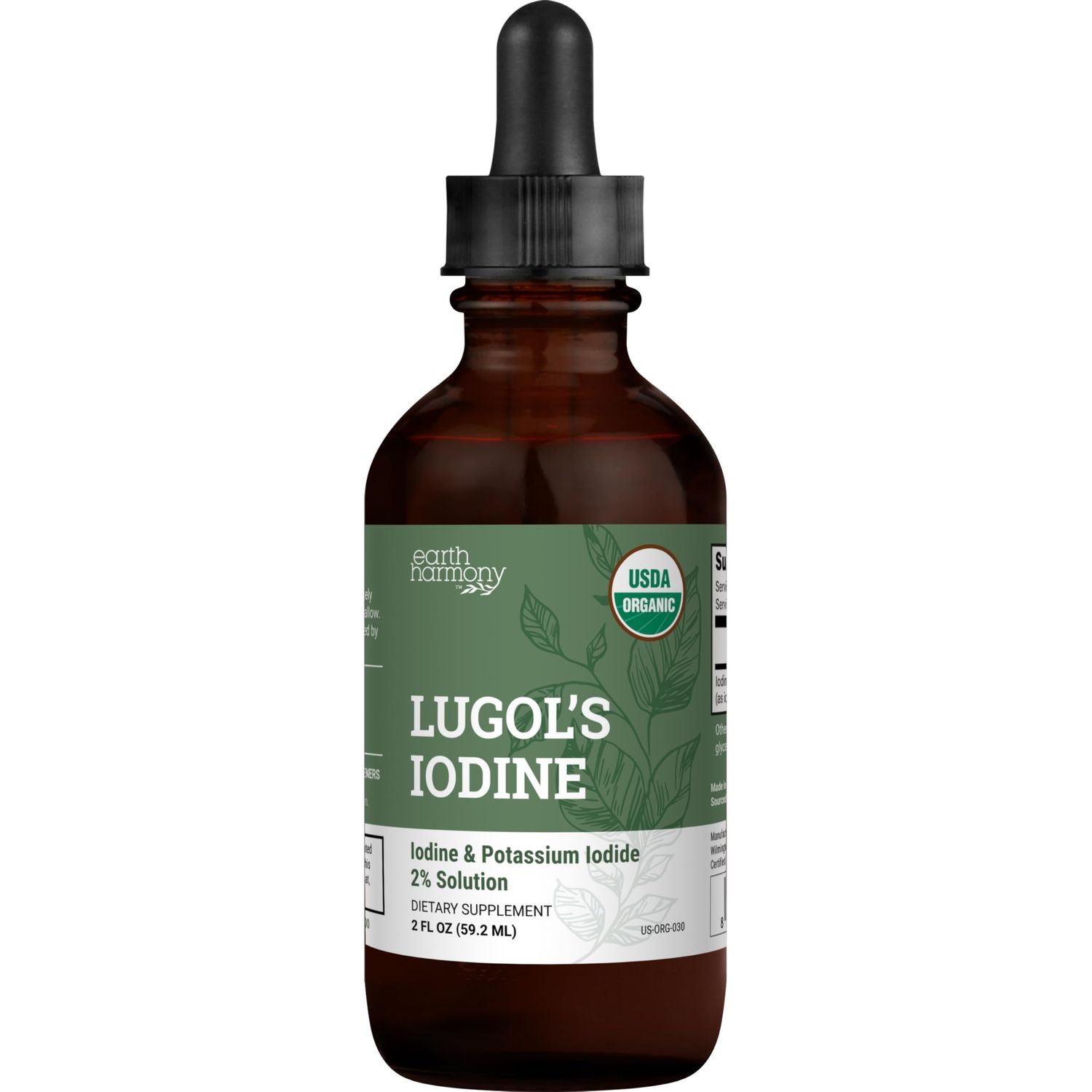 Organic Lugol&#39;s Iodine, Iodine and Potassium Iodide 2% Solution 3000 mcg - Liquid Supplement Drops for Thyroid Support for Women &amp; Men, Metabolism Health, Detox Boost - Non-GMO, 395 Servings (2 Oz)