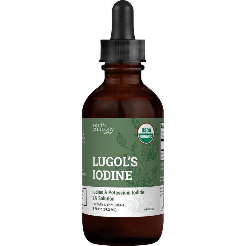 Organic Lugol&#39;s Iodine, Iodine and Potassium Iodide 2% Solution 3000 mcg - Liquid Supplement Drops for Thyroid Support for Women &amp; Men, Metabolism Health, Detox Boost - Non-GMO, 395 Servings (2 Oz)