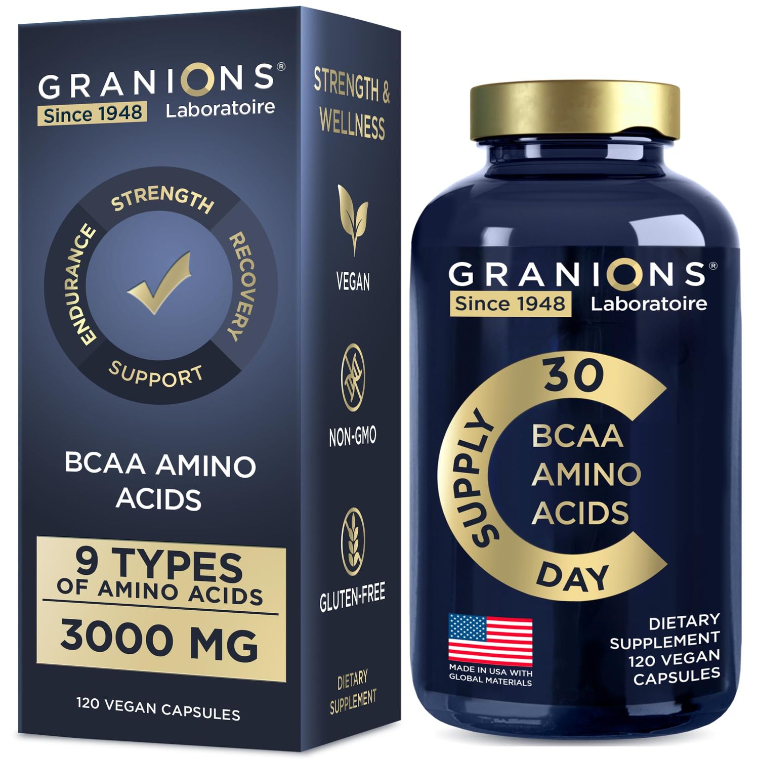 Essential Amino Acids Supplement for Men &amp; Women - All 9 BCAAs EAA Supplements Lysine, Tryptophan, Isoleucine Advanced Amino Formula - Perfect Amino Energy &amp; Muscle Recovery - 120 Vegan BCAA Capsules