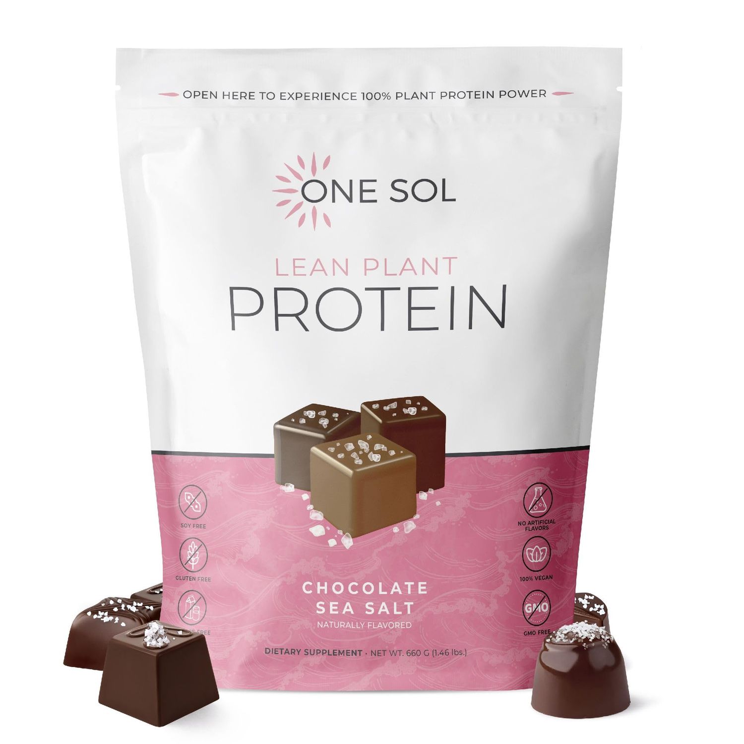 One Sol Lean Plant Protein Powder Chocolate Sea Salt, Low Carb, Gluten Free, Lactose Free, No Sugar Added, Soy Free, Non-GMO, 100% Plant Based &amp; Vegan Friendly
