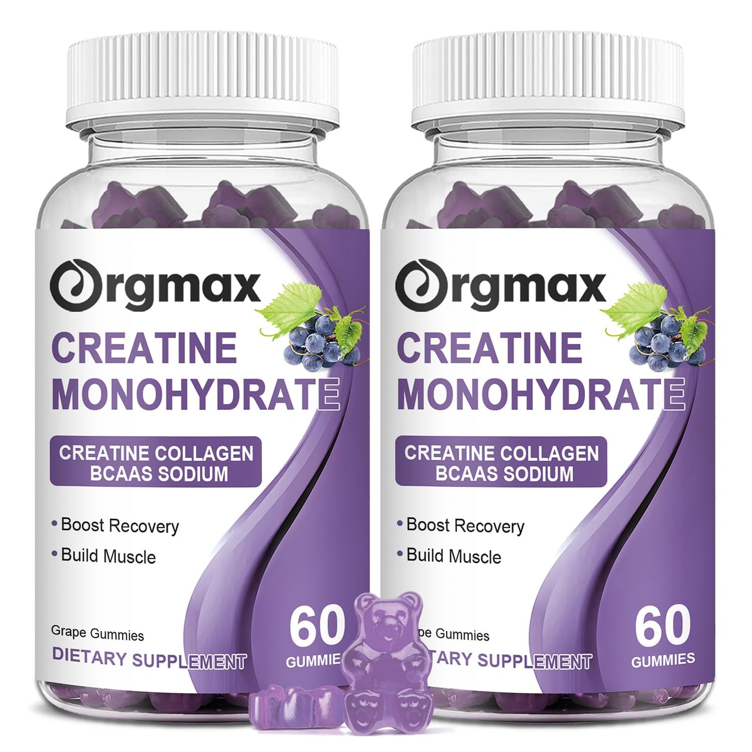 Generic Creatine Monohydrate Gummies, Delicious Grape Flavored for Men &amp; Women, Enhanced with Collagen &amp; BCAA, Easy-to-Swallow Chews for Muscle Strength, Energy Boost, Pre-Workout Supplement(2 Pack)