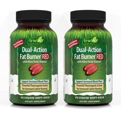 Irwin Naturals Dual-Action Fat Burner RED - 75 Liquid Soft-Gels, Pack of 2 - Powerful Thermogenic with Nitric Oxide Booster - 50 Total Servings