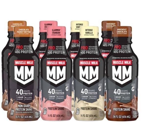 Muscle Milk Pro Advanced Nutrition Shake, 14 Fl Oz, 40 g Protein, 8 Bottles (Variety Pack)