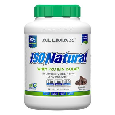 ALLMAX ISONATURAL Whey Protein Isolate, Chocolate - 5 lb - 27 Grams of Protein Per Scoop - Zero Fat &amp; Sugar - 99% Lactose Free - with Prebiotics - No Artificial Flavors - Approx. 73 Servings