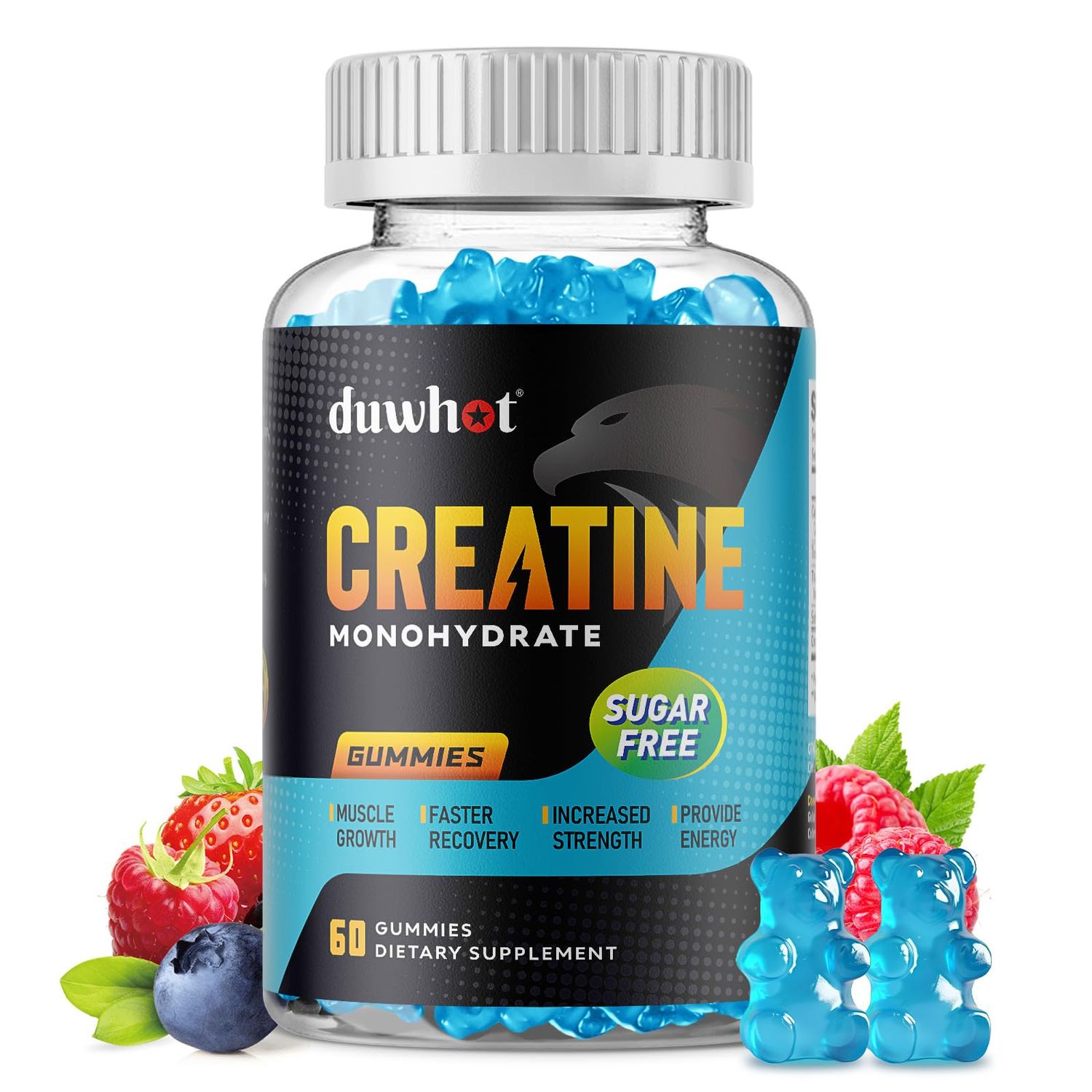 duwhot Creatine Monohydrate Gummies for Men &amp; Women, Creatine Monohydrate 2500mg Chewables Per Serving, Recovery &amp; Muscle Relief, Mixed Berry Flavor, Sugar Free, Vegan, Non-GMO, 60 Count