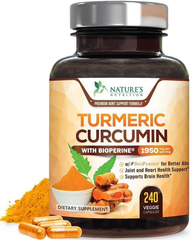 Turmeric Curcumin Supplement 1950mg with Black Pepper Extract 95% Curcuminoids - High Absorption Ultra Potent Turmeric Capsules with BioPerine, Nature's Tumeric Pills for Joint Support - 240 Capsules