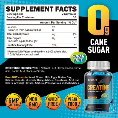 duwhot Creatine Monohydrate Gummies for Men & Women, Creatine Monohydrate 2500mg Chewables Per Serving, Recovery & Muscle Relief, Mixed Berry Flavor, Sugar Free, Vegan, Non-GMO, 60 Count