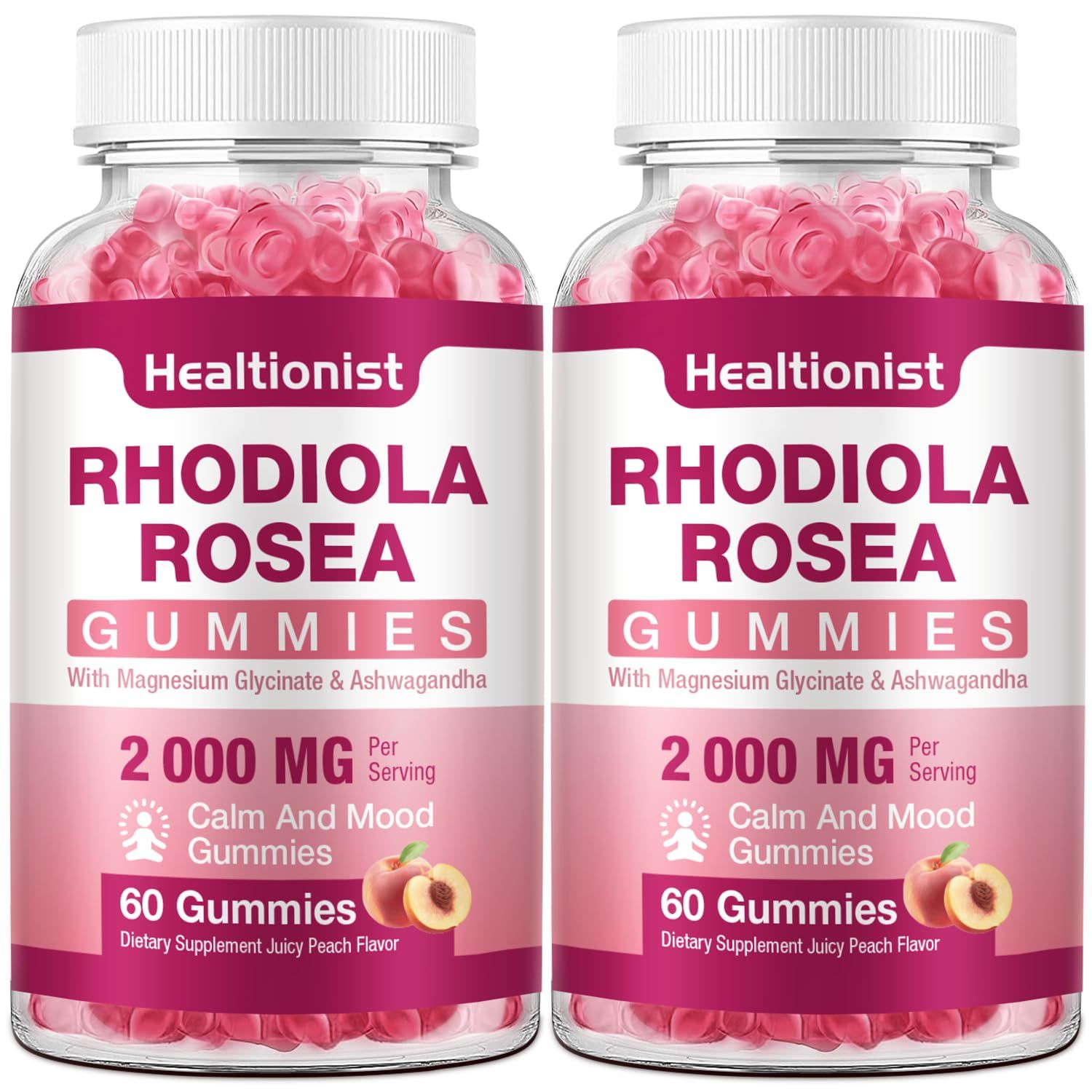 Healtionist 2 Packs Sugar-Free Rhodiola Rosea Gummies Adaptogenic Rhodiola Rosea Supplement &amp; Cortisol Blocker for Performance, Stamina, Mood &amp; Motivation - Non-GMO, 120 Vegan Chews