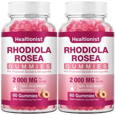 Healtionist 2 Packs Sugar-Free Rhodiola Rosea Gummies Adaptogenic Rhodiola Rosea Supplement &amp; Cortisol Blocker for Performance, Stamina, Mood &amp; Motivation - Non-GMO, 120 Vegan Chews
