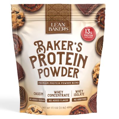 LEANBAKERS, Baker&#39;s Protein Powder Pure Natural Protein Blend, Whey Isolate, Whey Concentrate, Casein, Gluten Free, no sweeteners, Unflavored, 17.1 oz, for Baking high Protein Low Calorie Snacks