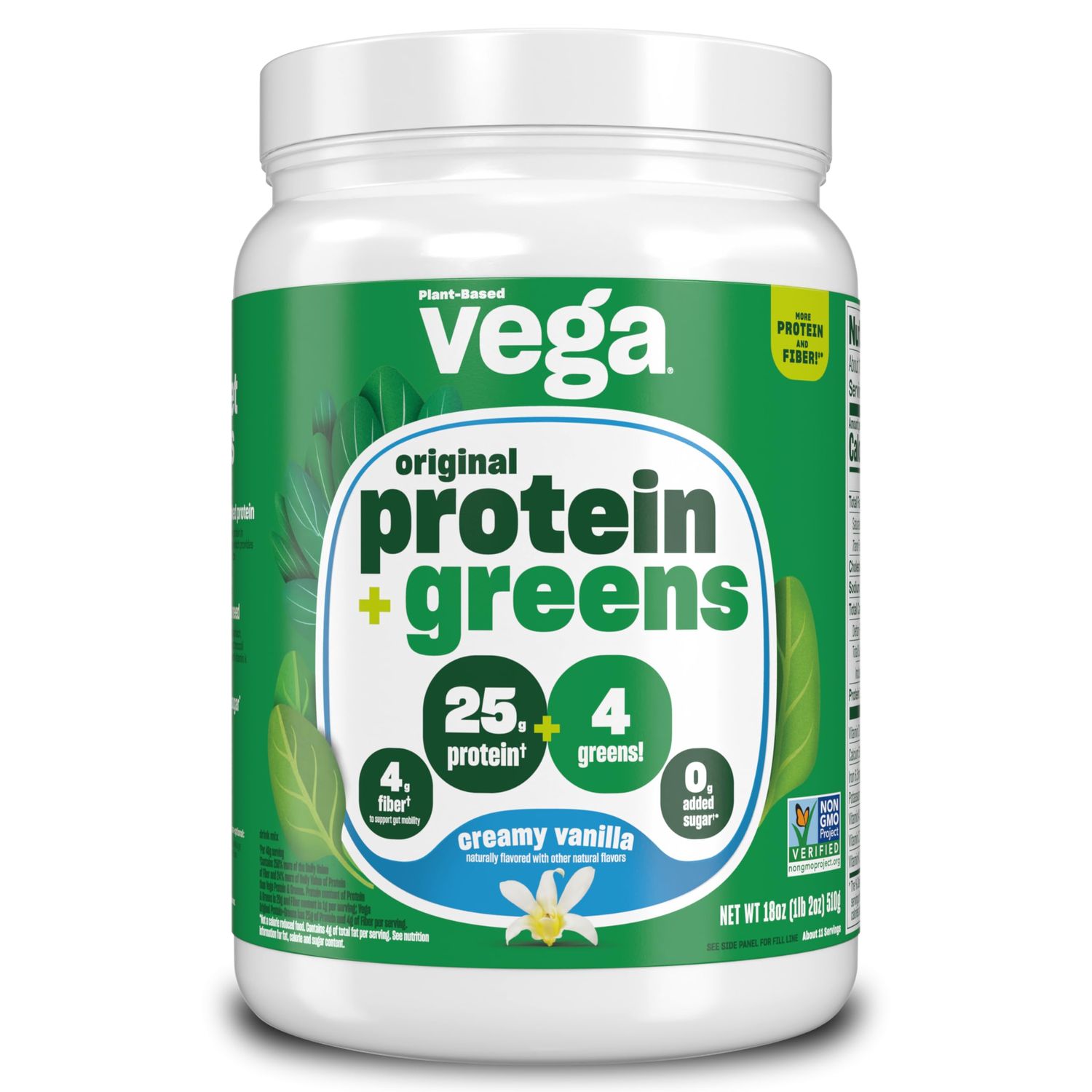 Vega Protein and Greens Protein Powder Creamy Vanilla (11 Servings) 25g Plant Based Protein Plus Veggies, Vegan, Non-GMO, Pea Protein for Women and Men, 1.2lbs