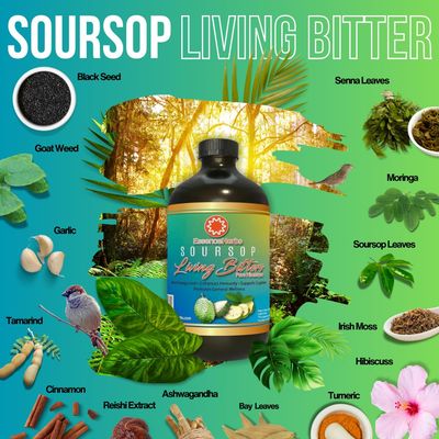 Essence Herbs Soursop Bitters Liquid with Soursop Leaves, Moringa, Black Seed, Neem Tree &amp; More 16oz (Pack of 1)