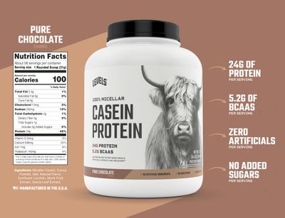 Levels 100% Micellar Casein Protein, Hormone Free, Chocolate, 4LB