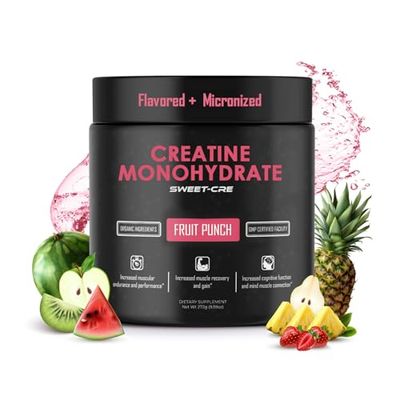 Sweet Cre Creatine Monohydrate - 5g Creatine Monohydrate Powder - Advanced Creatine for Women and Men - Bulk Supplements Creatine with Organic Ingredients - Delicious Fruit Punch Flavor - 9.8oz