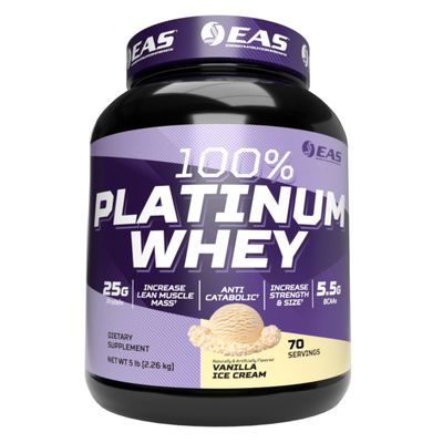 EAS 100% Platinum Whey Protein | 3 Ultra-Platinum Whey Proteins | Increase Size &amp; Strength | 25g Protein, 5.5g BCAAs | 5 Pound (Vanilla Ice Cream)