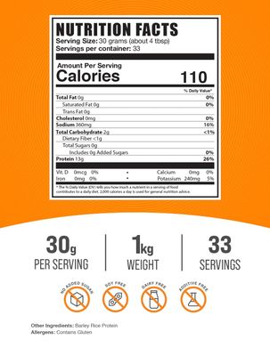 BulkSupplements.com Barley Rice Protein Powder - Vegan Protein Powder, Unflavored Protein Powder - Dairy Free Protein Source, 30g per Serving, 1kg (2.2 lbs) (Pack of 1)