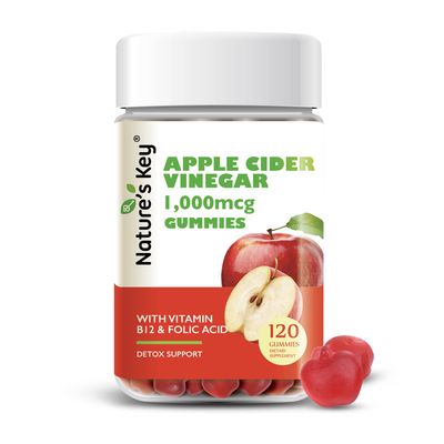 Nature&#39;s Key Apple Cider Vinegar Gummies 120 Count ACV Gummy with Folic Vitamin B6 B12 Beetroot &amp; Pomegranate - Vegan, Non-GMO &amp; Gluten-Free