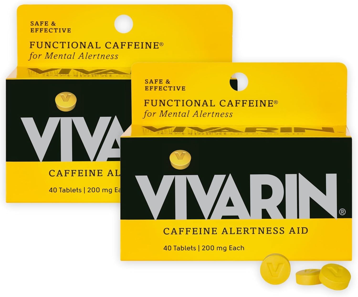 Vivarin, Caffeine Pills, 200mg Caffeine per Dose, Safely and Effectively Helps You Stay Awake, No Sugar, Calories or Hidden Ingredients, Energy Supplement, 40 Tablets - 2 count