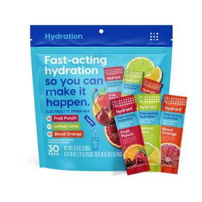 HYDRANT Hydrate Variety 30 Stick Packs, Electrolyte Powder Rapid Hydration Mix, Hydration Powder Packets Drink Mix, Helps Rehydrate Better Than Water