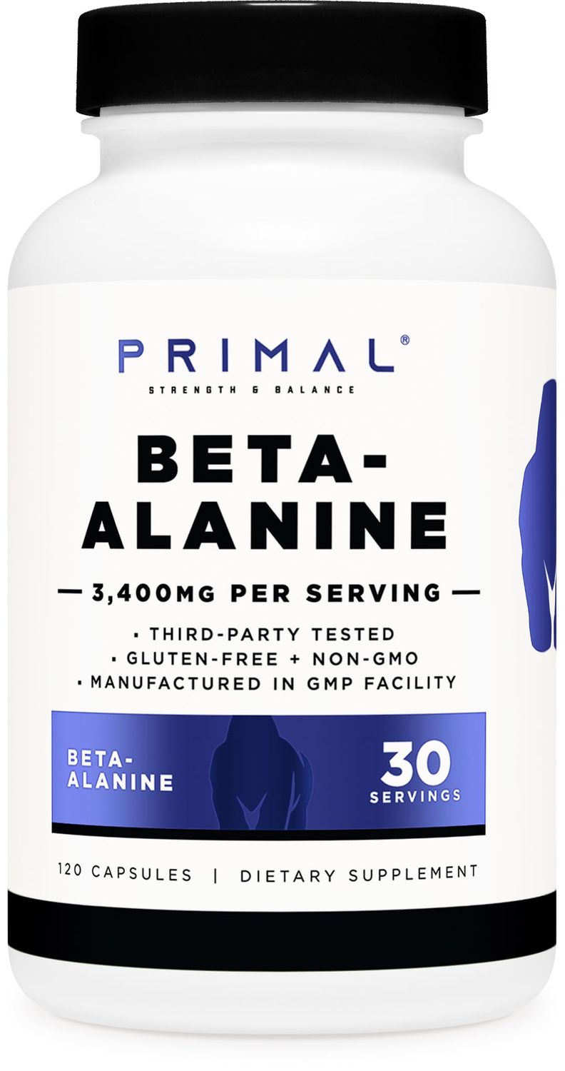 Primal Beta-Alanine Capsules 3400mg (30 Servings, 120 Capsules) - Supplement, Gluten-Free &amp; Non-GMO, 850mg Per Cap