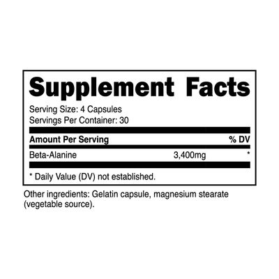 Primal Beta-Alanine Capsules 3400mg (30 Servings, 120 Capsules) - Supplement, Gluten-Free &amp; Non-GMO, 850mg Per Cap