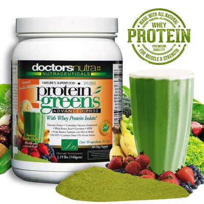 Doctors Nutra Nutraceuticals PH50 Whey Protein Greens Drink with Certified Organic Ingredients, 1.19 Pounds (540 Grams) 50 Superfoods with Digestive Enzymes, Natural Vanilla Flavor