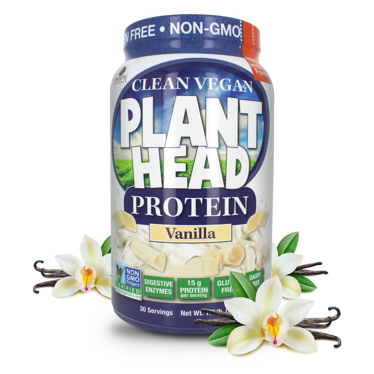 Genceutic Naturals Plant Head Protein Powder Supplement, Vanilla, 1.7-Pounds (lbs)