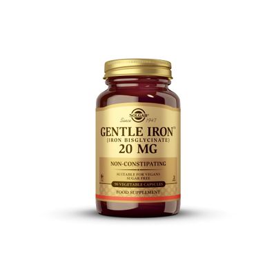 Solgar Gentle Iron (Iron Bisglycinate) 25 mg - 90 Vegetable Capsules - Non-Constipating, Gentle on Your Stomach - Gluten Free - 90 Servings