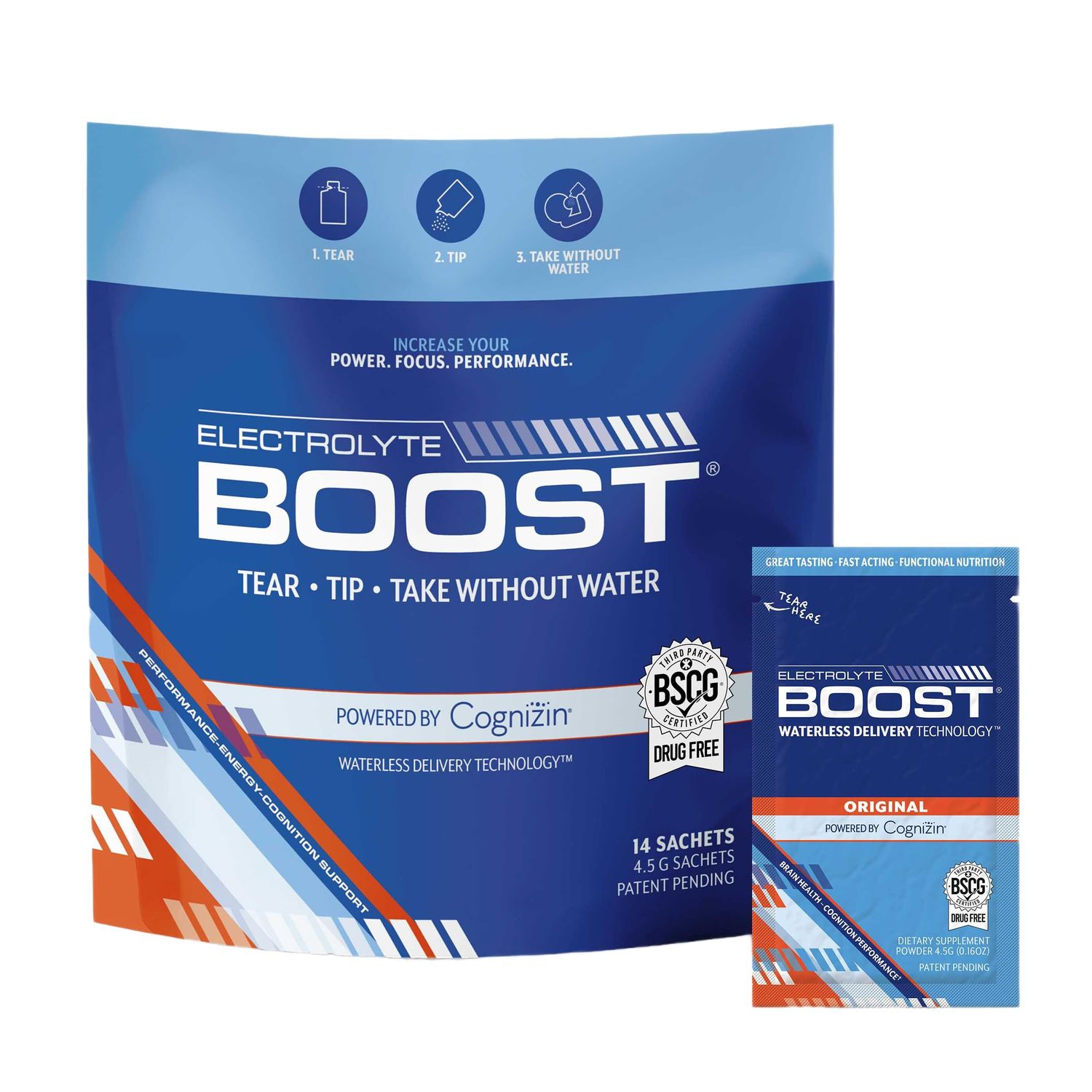 Electrolyte Powder Packets with Cognizin Take Without Water, Hydration Extending Supplement, No Sugar, No Stevia, No Caffeine, No Water Needed, Dissolves in Mouth, 14 Pack