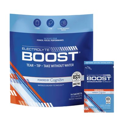 Electrolyte Powder Packets with Cognizin Take Without Water, Hydration Extending Supplement, No Sugar, No Stevia, No Caffeine, No Water Needed, Dissolves in Mouth, 14 Pack
