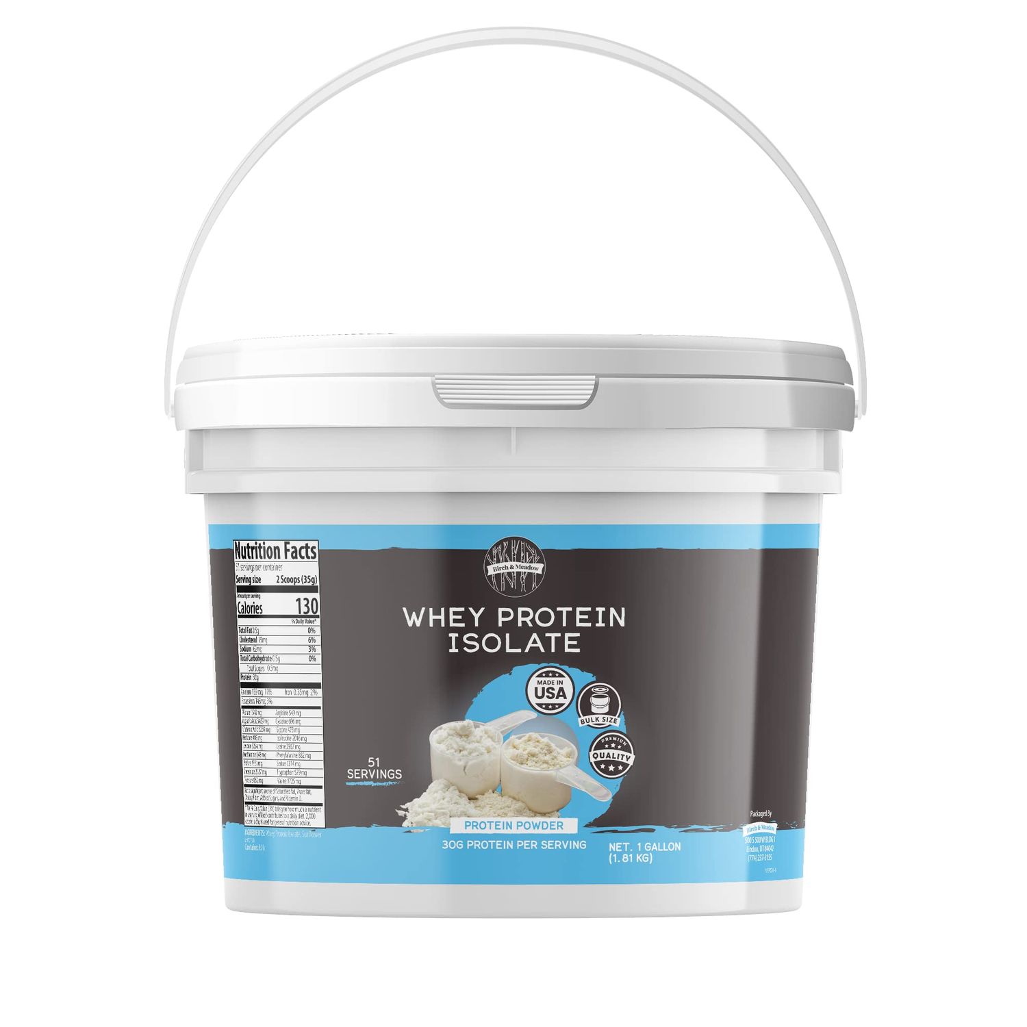 BIRCH &amp; MEADOW 1 Gallon of Whey Protein Isolate Powder, Workout Supplement, Unflavored