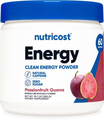 Nutricost Energy Drink Powder (Passionfruit Guava) (60 SERV) - Pre Workout Supplement with Natural Flavors - Non-GMO, Gluten-Free