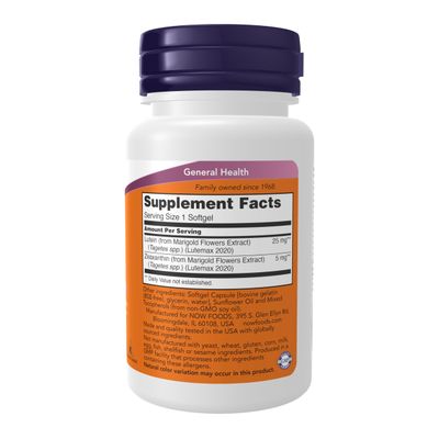 NOW Foods Supplements, Lutein &amp; Zeaxanthin with 25 mg Lutein and 5 mg Zeaxanthin, 60 Softgels