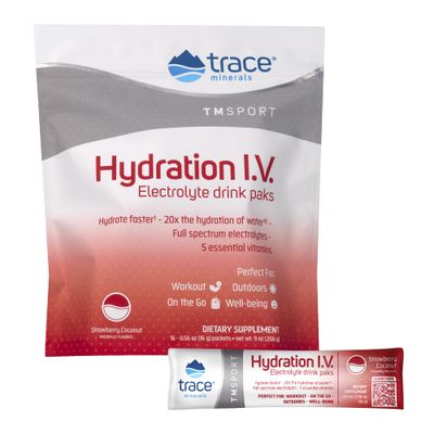 Trace Minerals | Hydration I.V. Electrolytes Powder Packets | Full Spectrum Recovery Mineral Mix for Rapid Rehydration, Natural Energy and Muscle Stamina | Strawberry Coconut | 16 Travel Packs