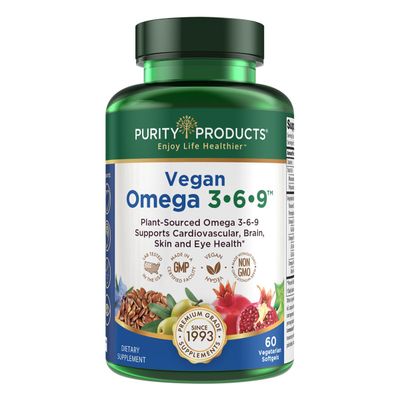 Purity Products Omega 3-6-9 Vegan and Vegetarian Omega Formula - 5 in 1 Essential Fatty Acid Complex - Scientifically Formulated Plant-Based Omega 3 6 9 Essential Fatty Acids (EFA) - from (60)