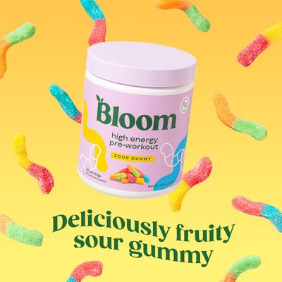 Bloom Nutrition High Energy Pre Workout Powder, Amino Energy with Beta Alanine, Ginseng &amp; L Tyrosine, Natural Caffeine Powder from Green Tea Extract, Sugar Free &amp; Keto Drink Mix (Sour Gummy)