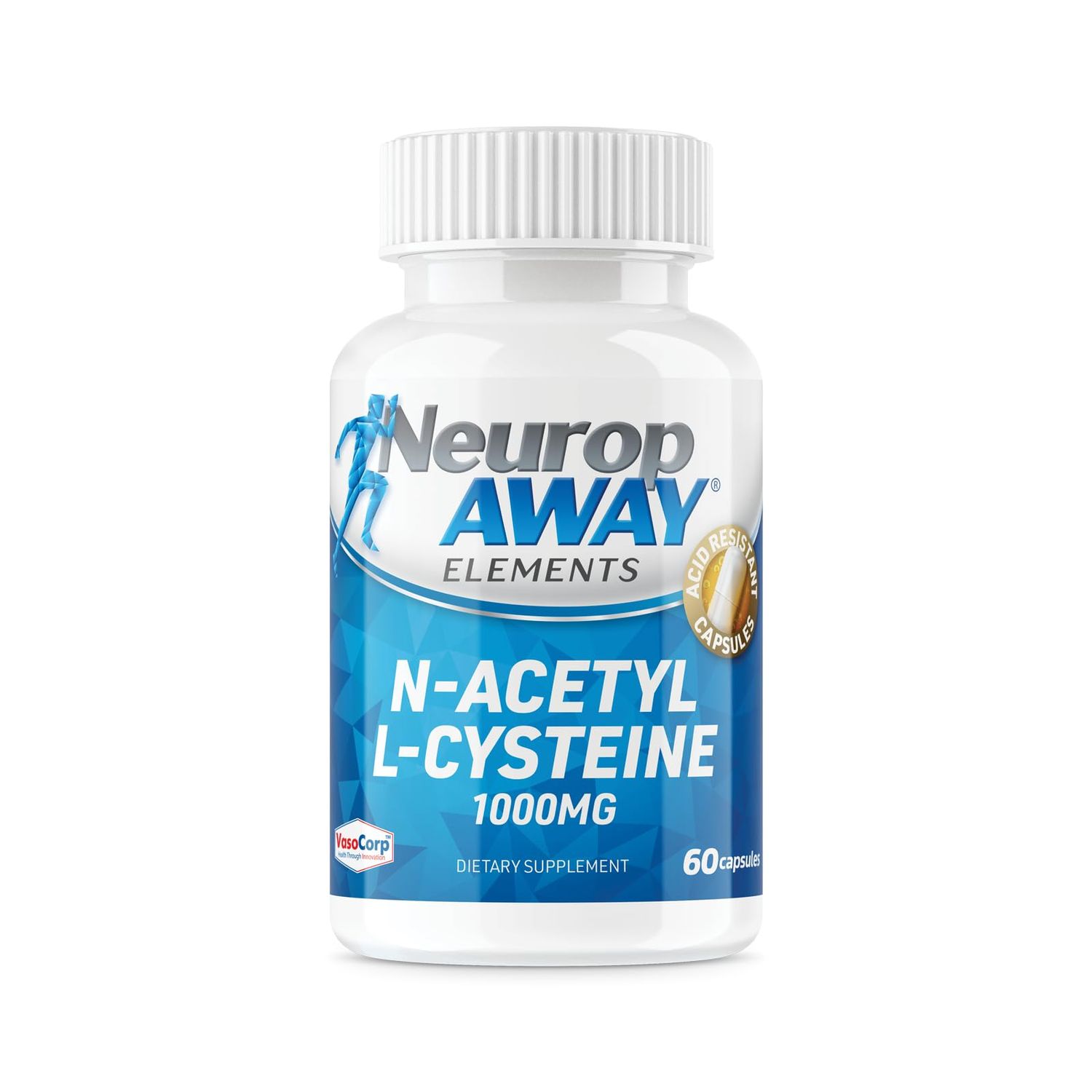 NeuropAWAY Elements N-Acetyl L-Cysteine 1000mg 60ct with Acid Resistant Capsules (60 1000mg Capsules Per Bottle)