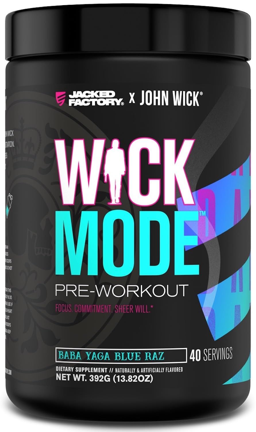 Jacked Factory X John Wick - Wick Mode Pre Workout Powder - Intense Energy, Battle-Ready Focus, Unstoppable Commitment, and Sheer Will - 40 Servings, Baba Yaga Blue Raz