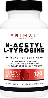 Primal N-Acetyl L-Tyrosine Capsules (120 Servings, 350mg Per Serving) (NALT) - Gluten Free, Non-GMO Amino Acid Supplement