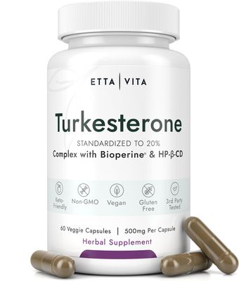 Potent Turkesterone Supplement, 2X Pure (Made in USA - 3rd Party Tested) Most Bioavailable and Natural Test Support Supplement, Supports Energy, Lean Muscle Growth, Recovery and Stamina, Vegan (60ct)