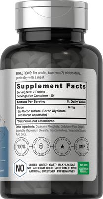 Horbach Triple Boron Complex 6 mg Supplement | 300 Tablets | for Men and Women | Vegetarian, Non-GMO & Gluten Free | Triple Action Boron Citrate, Boron Glycinate, Boron Asparate
