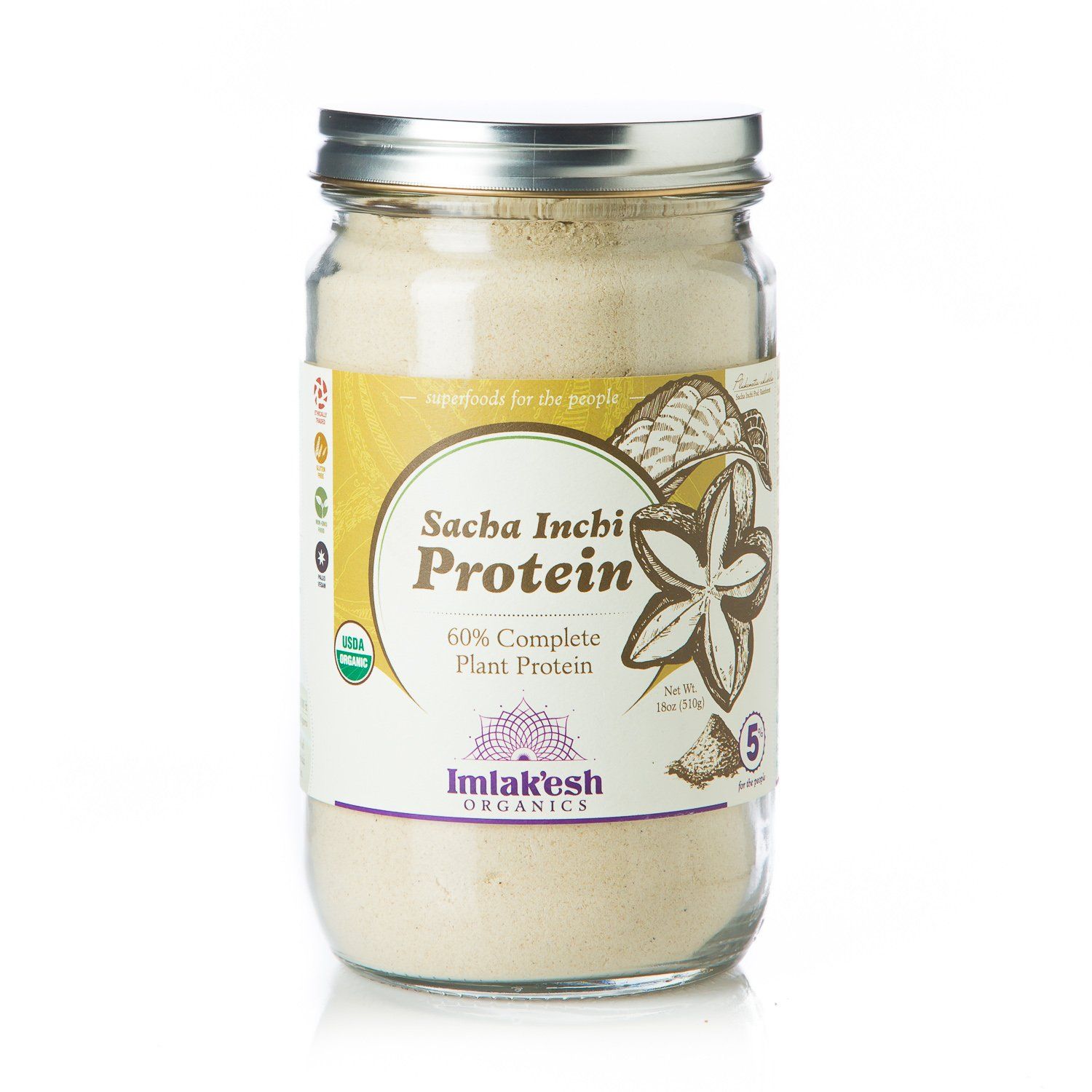 Imlakesh Organics - Organic Sacha Inchi Protein Powder Unflavored - Plant Based Protein for Men and Women - Keto Friendly Low-Carb Protein Powder - Non-GMO, Paleo, and Vegan (14oz Glass Jar)
