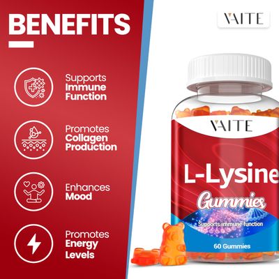 L-Lysine 1000mg Gummies - Supports Skin, Lip, Vegan, Gluten Free, Vitamins for Adults Tissue Health &amp; Immune System, Chewables, Amino Acid Vitamin Supplement &amp; Complex Supplements, Non-GMO