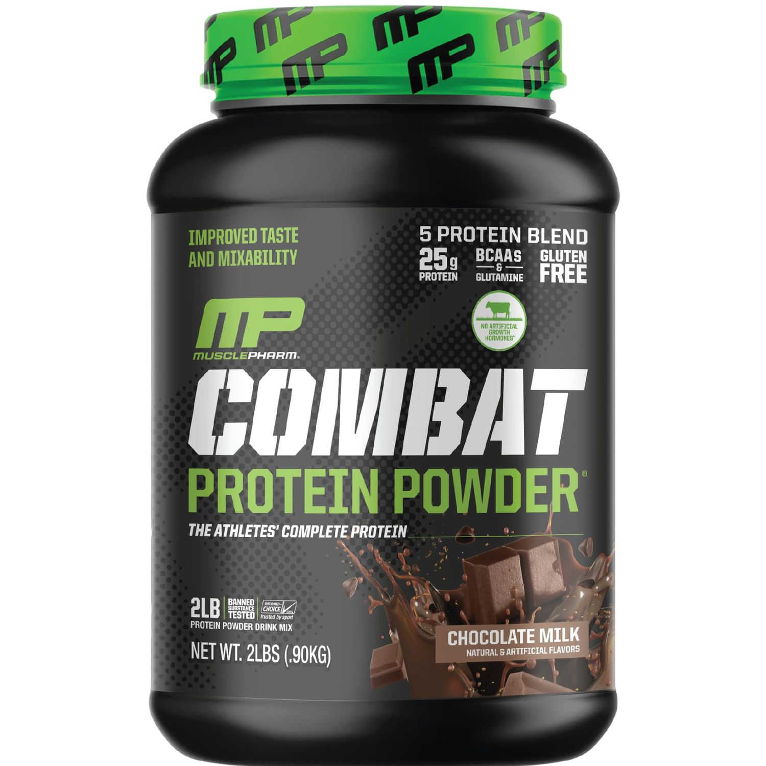 MusclePharm Combat Protein Powder, Chocolate Milk Flavor, Fuels Muscles for Productive Workouts, 5 Protein Sources Including Whey Protein Isolate &amp; Egg Albumin, Gluten Free, 2 lb, 26 Servings