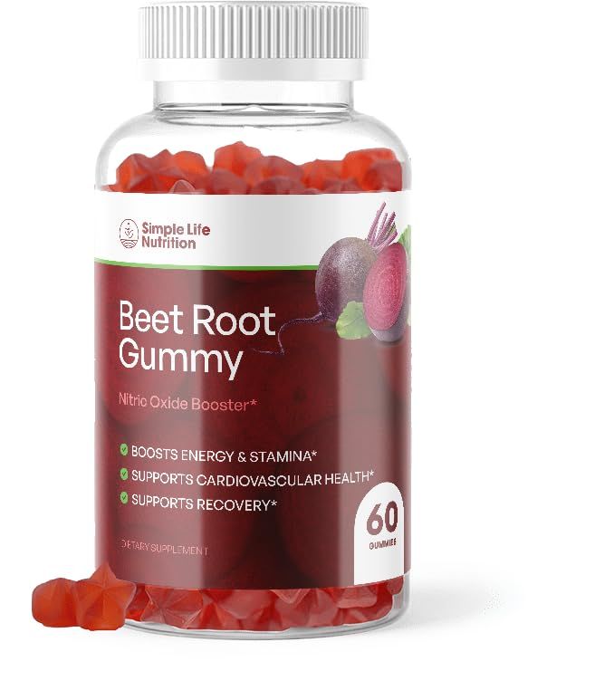 Simple Life Nutrition Organic Beet Root Gummies - Nitric Oxide Booster for Men &amp; Women - Organic Non-GMO Gluten Free Vegan Beets - 60CT